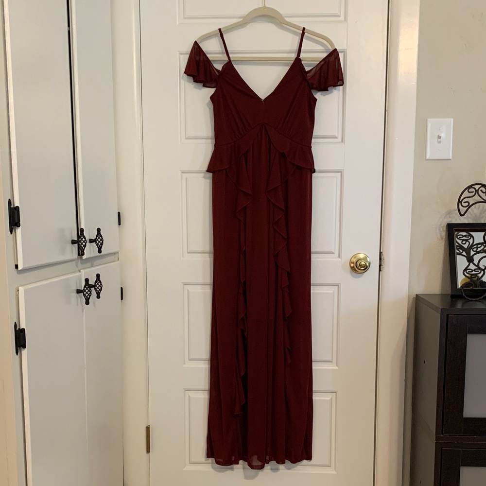 Express Burgundy Ruffle Maxi Dress